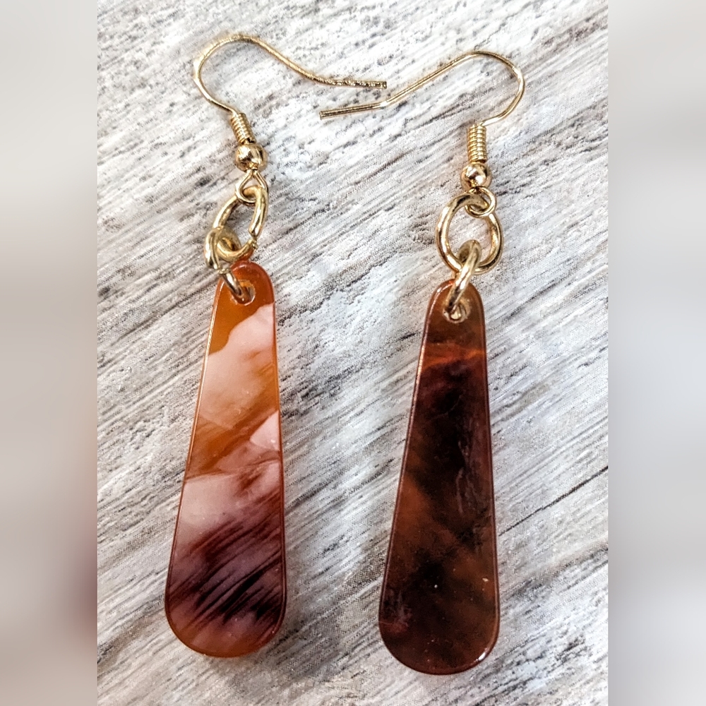 Vintage Brown Marble Pattern Long Stone Earrings - image 2